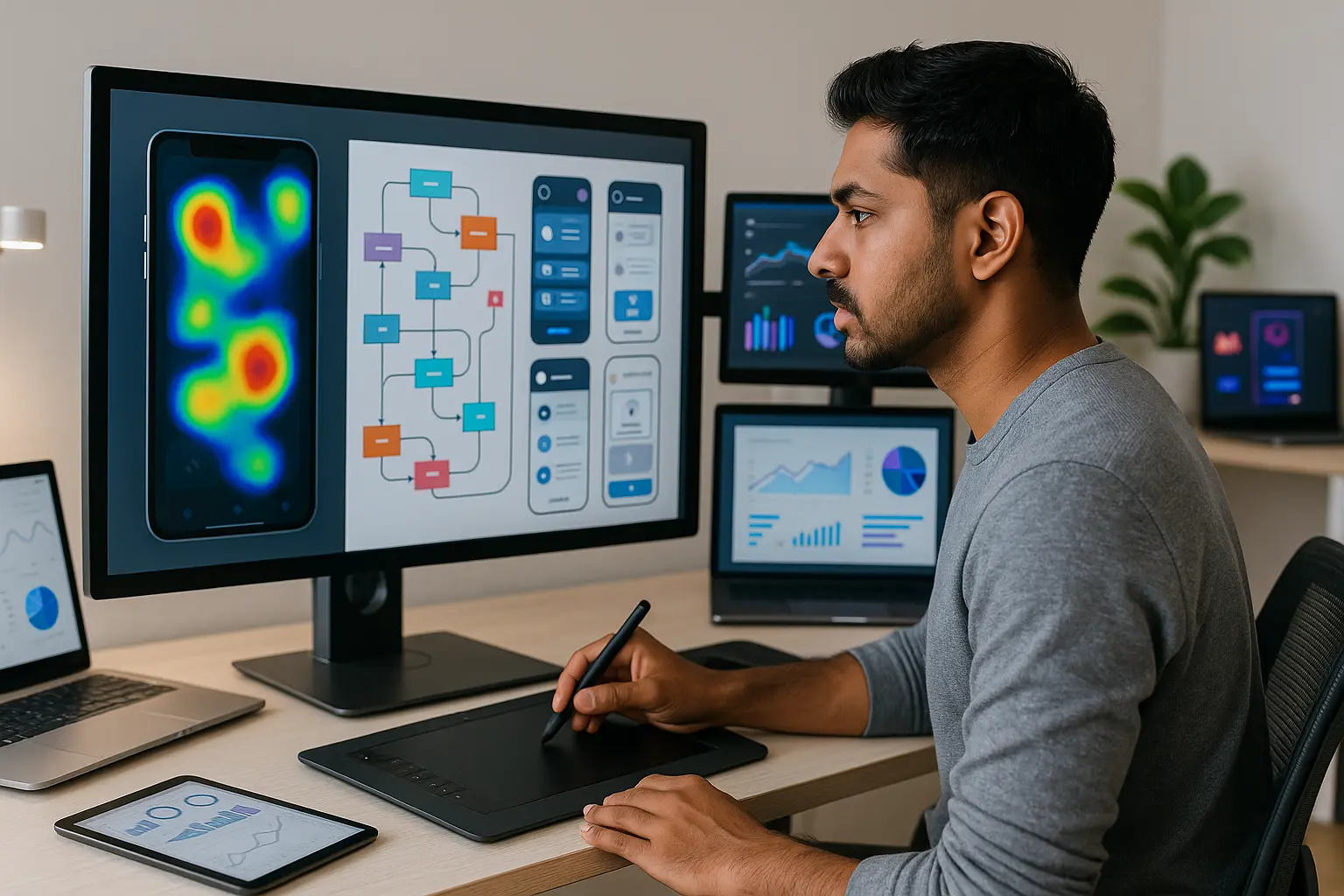 Picture depicts a man learning UI/UX
